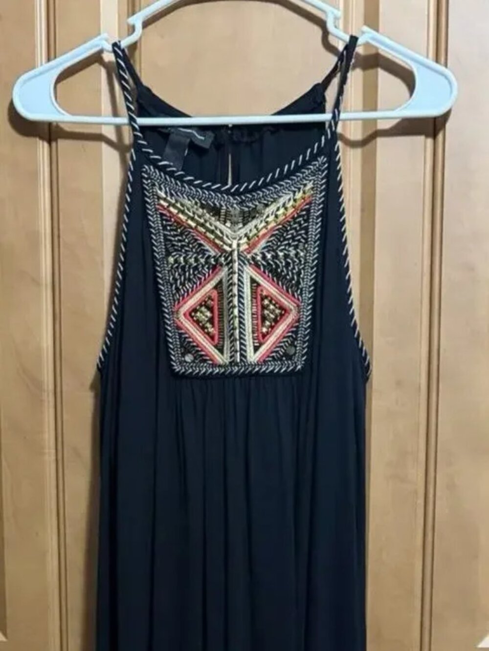 INC International Concepts Maxi Dress Size M Beaded Black Jersey Knit Hi-Low